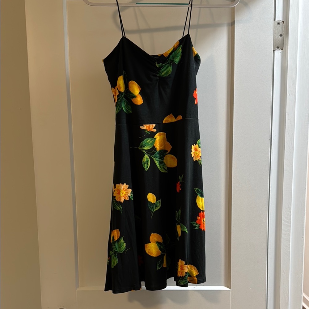 Floral Black Dress with Lemon Print